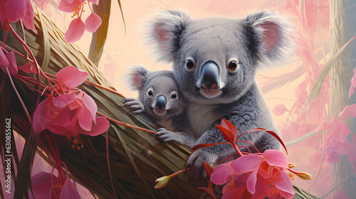Koalafamilie Koalabär in rosa