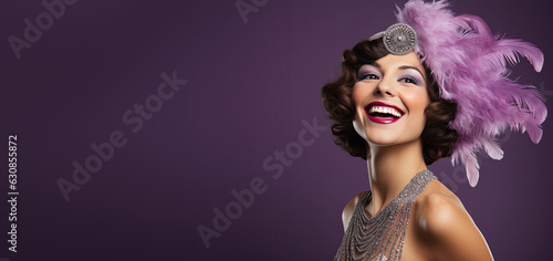 Festive 1920s Flapper on a Purple Banner with Space for Copy 