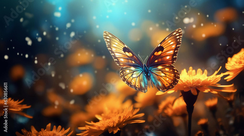 Beautiful butterfly among wild flowers, blurred background. © ArturSniezhyn