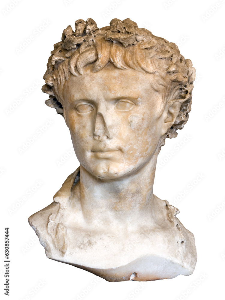 Marble bust of Augustus Caesar from Prima Porta isolated