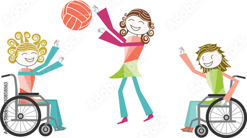 Two children or adults playing ball with a standing person, on PNG files
