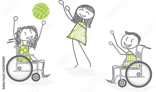Two children or adults playing ball with a standing person, on PNG files
