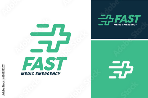 Pharmacy Cross with Speed Motion Move for Hospital Fast Aid Medical Emergency logo design
