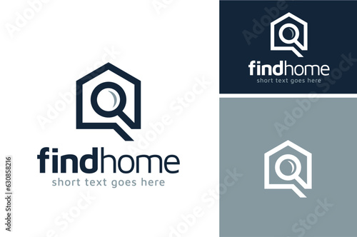 magnifying glass magnifier with house home for search find apartment logo design