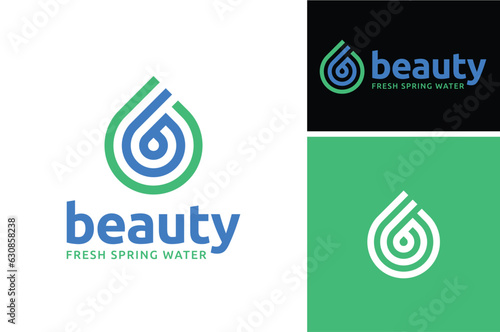 Initial Letter B with Fresh Aqua Moisture Water Drop. Blue Dew Droplet Raindrop Logo Design