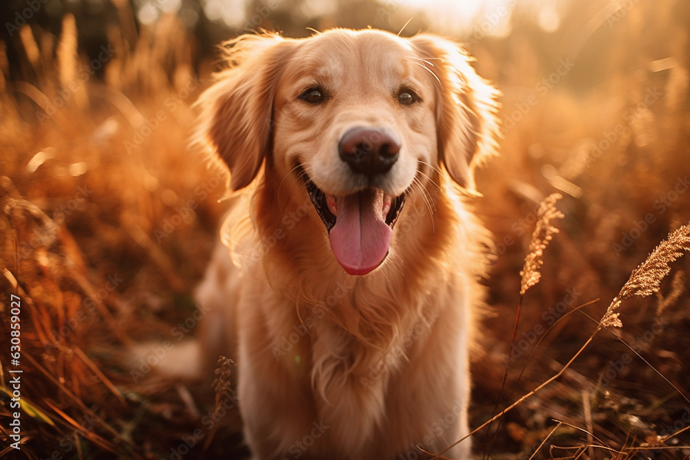 Happy golden retriever playing outdoors in autumn Happy golden retriever playing outdoors in autumn