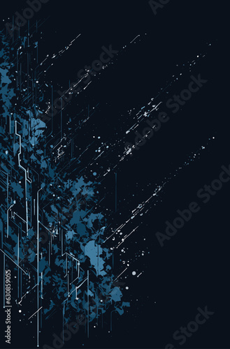 Abstract Creative technological background of grunge texture. Dark blue futuristic background, vertical orientation. Abstract outlines of the brain and neural networks. Vector graphic design. 