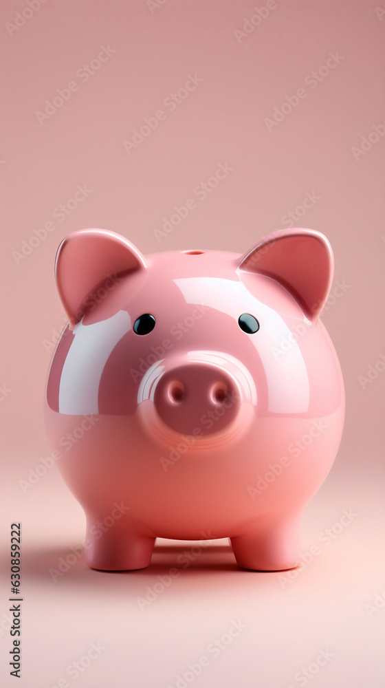 Pink piggy bank on a pink background. 3d style. Generative AI.