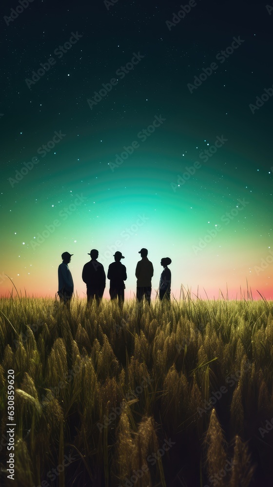 silhouette of people on field, Smart Farming Pioneers: A Visionary Gathering of Agricultural Innovators Embracing Nocturnal Insights in the Digital Field silhouette of people on field, Smart Farming Pioneers: A Visionary Gathering of Agricultural Innovators Embracing Nocturnal Insights in the Digital Field