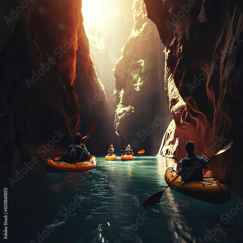 Tourist kayaking in cave in desert kayaking, kayaking people river 