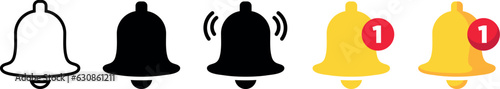 Notification bell icon set. Alarm icon. Reminder. Ringing bells.  Alarm symbol. Incoming inbox message. Web application alert. New message symbol flat style. Vector illustration