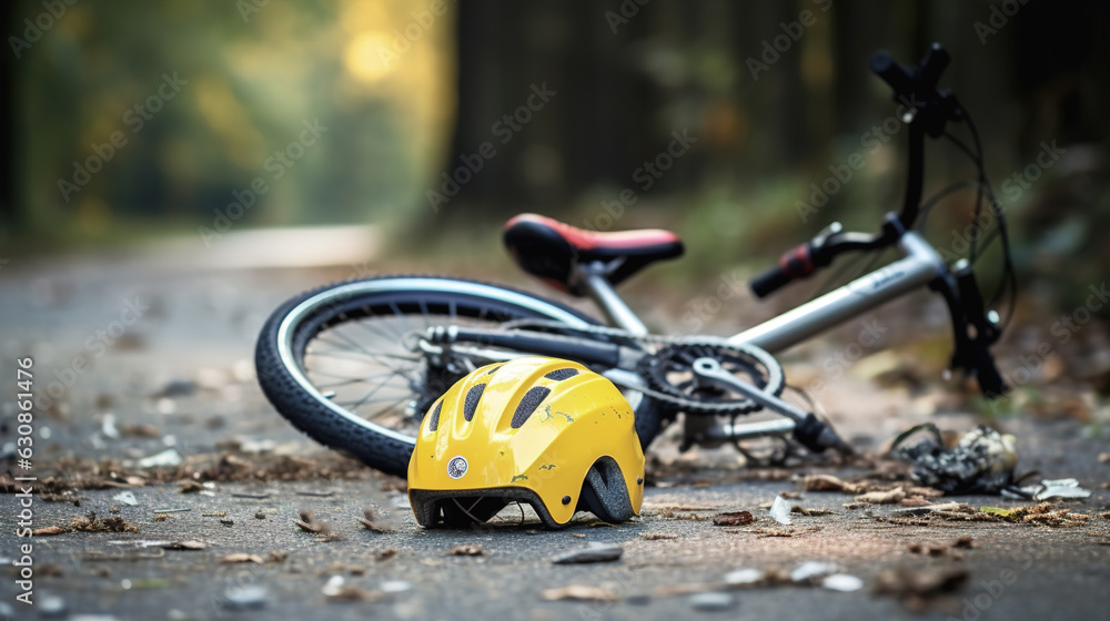 Obraz premium Accident with a bicycle on the road. Accident with a cyclist. Bicycle accident