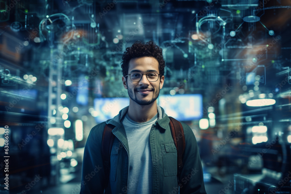 Innovation at Work: High-Resolution Portrait of a Young Software Engineer in a Buzzing Tech Hub Innovation at Work: High-Resolution Portrait of a Young Software Engineer in a Buzzing Tech Hub