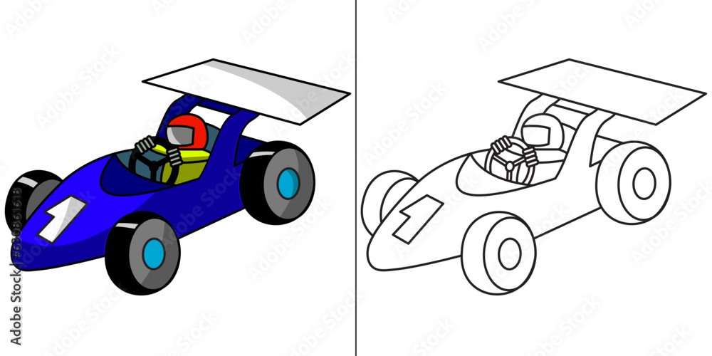 Cartoon style race car coloring page. Very easy to color. Coloring page