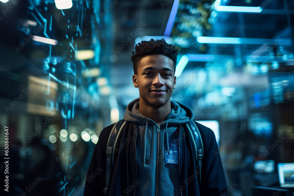 Innovation at Work: High-Resolution Portrait of a Young Software Engineer in a Buzzing Tech Hub Innovation at Work: High-Resolution Portrait of a Young Software Engineer in a Buzzing Tech Hub