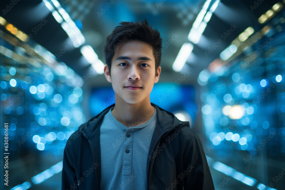 Innovation at Work: High-Resolution Portrait of a Young Software Engineer in a Buzzing Tech Hub Innovation at Work: High-Resolution Portrait of a Young Software Engineer in a Buzzing Tech Hub
