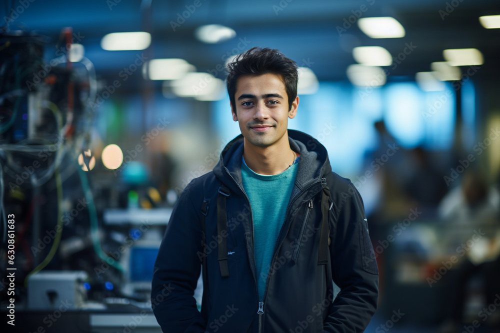 Innovation at Work: High-Resolution Portrait of a Young Software Engineer in a Buzzing Tech Hub Innovation at Work: High-Resolution Portrait of a Young Software Engineer in a Buzzing Tech Hub
