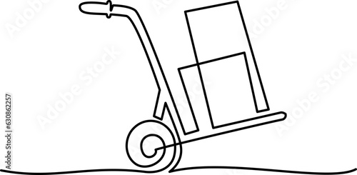 Moving hand truck with boxes. Continuous Single one line