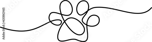 Paw print of dog or cat. Continuous one line drawing