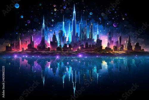 View of a City made of crystals with reflection 