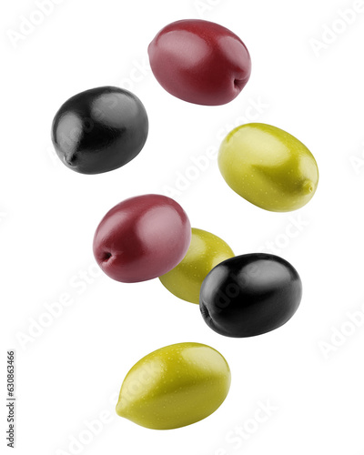 Olives isolated on white background, full depth of field