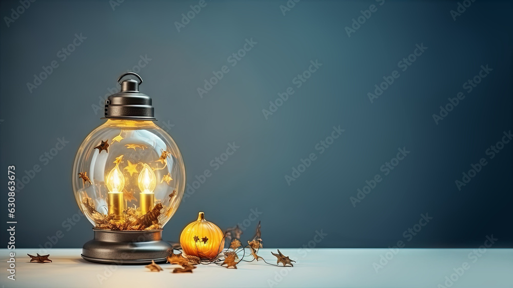 Halloween Lantern on Warm Light Background ((Generative AI)