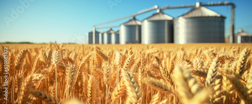 Silos in a wheat field. Storage of agricultural production. photo