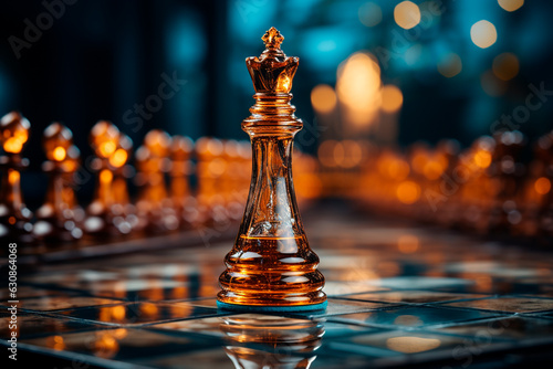 chess board with chess pieces on blurred background. closeup of chessboard and chess board. business strategy concept,Generative AI