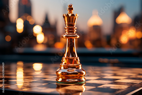 chess board with chess pieces on blurred background. closeup of chessboard and chess board. business strategy concept,Generative AI