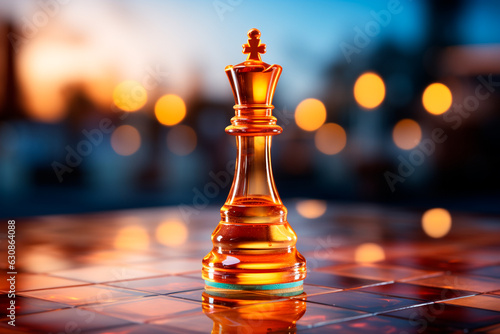 chess board with chess pieces on blurred background. closeup of chessboard and chess board. business strategy concept,Generative AI