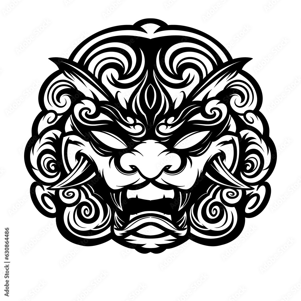 Lion head, dragon head, tattoo design.Hand drawn.