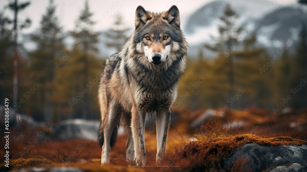 Wolf in the forest made with Ai generative technology Wolf in the forest made with Ai generative technology