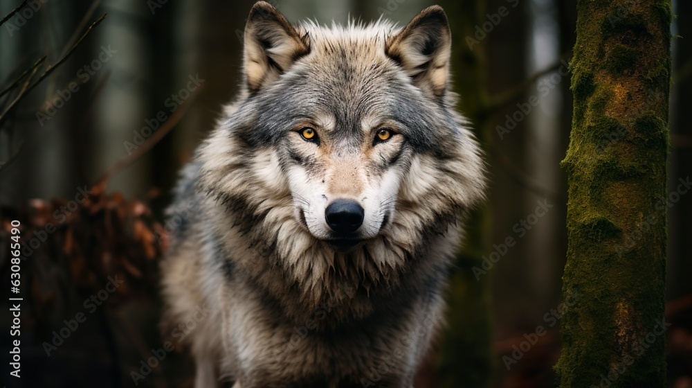 Wolf in the forest made with Ai generative technology Wolf in the forest made with Ai generative technology