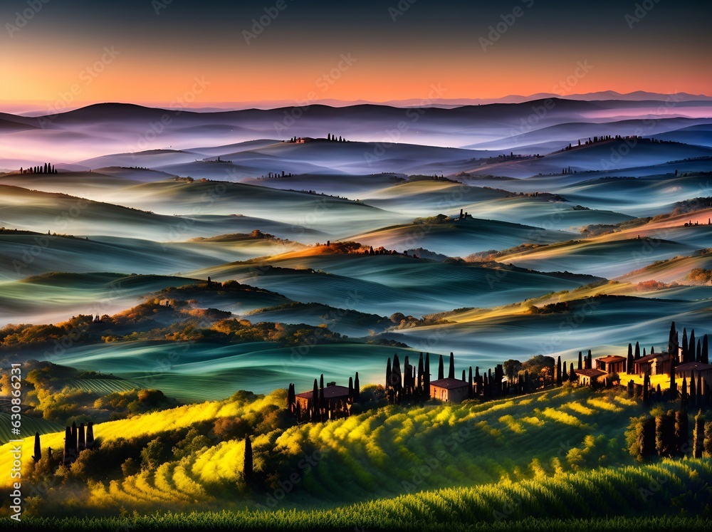 Tuscany landscape. AI generated illustration