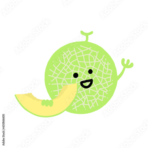 メロンのキャラクター手描きカラーイラスト素材