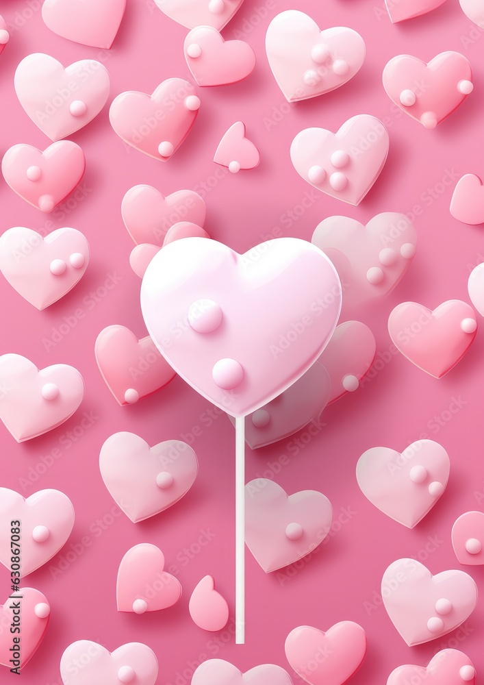 Heart lollipop, pink concept. Generative AI.