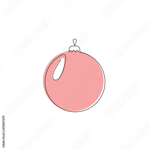 Red christmas ball drawn in one continuous line. One line drawing, minimalism. Vector illustration.