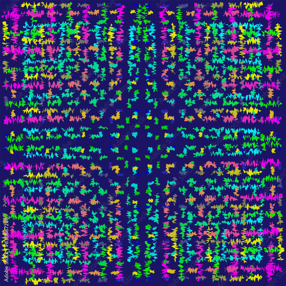 Vector abstract geometric pattern in the form of multi-colored dashes and lines on a blue background Vector abstract geometric pattern in the form of multi-colored dashes and lines on a blue background