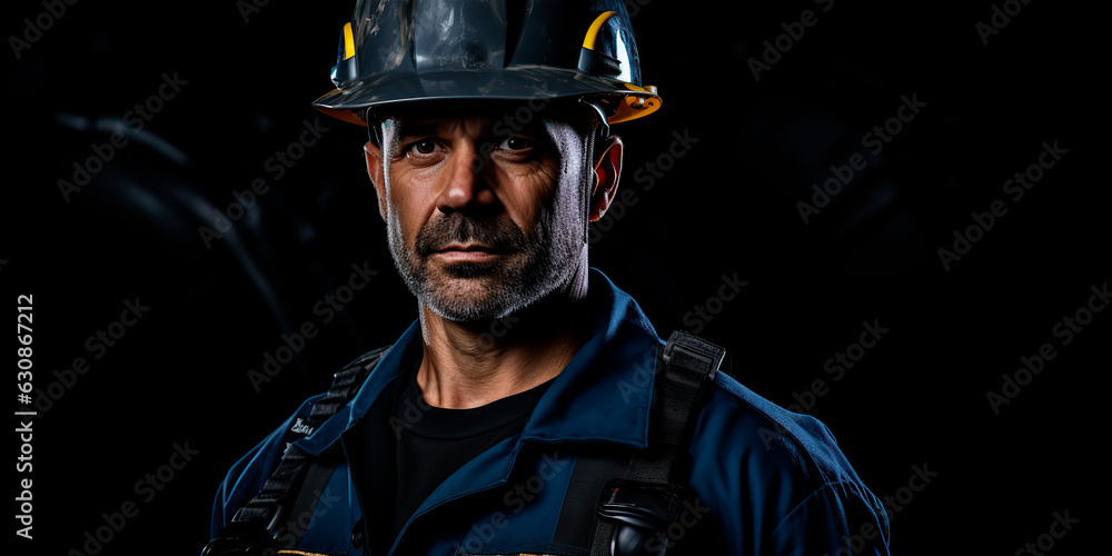 an engineer wearing an engineering helmet on a black background an engineer wearing an engineering helmet on a black background