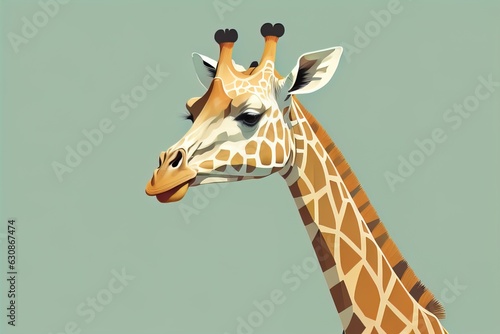 Giraffe isolated on green background. Cartoon style. Vector illustration. ai generative © Turan