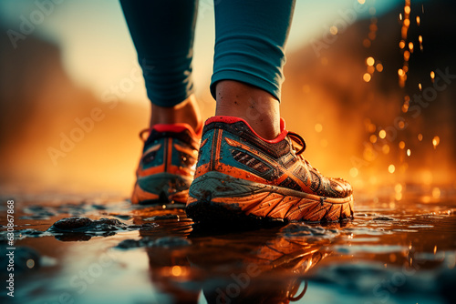 running shoes and water drops