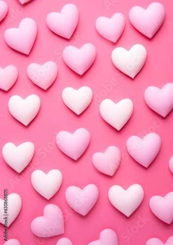 White hearts on pink background. Valentines day. Generative AI.