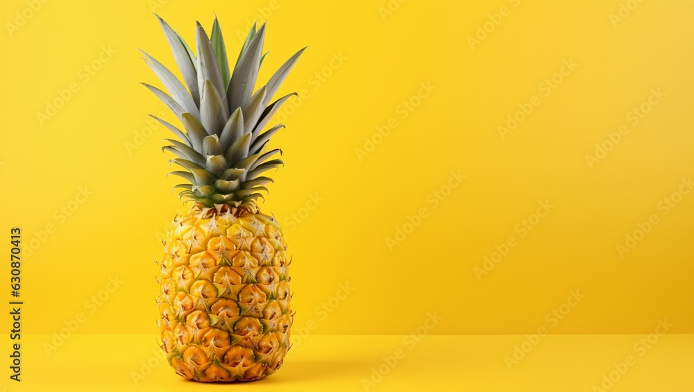 Pineapple on a yellow background. Ripe fruit