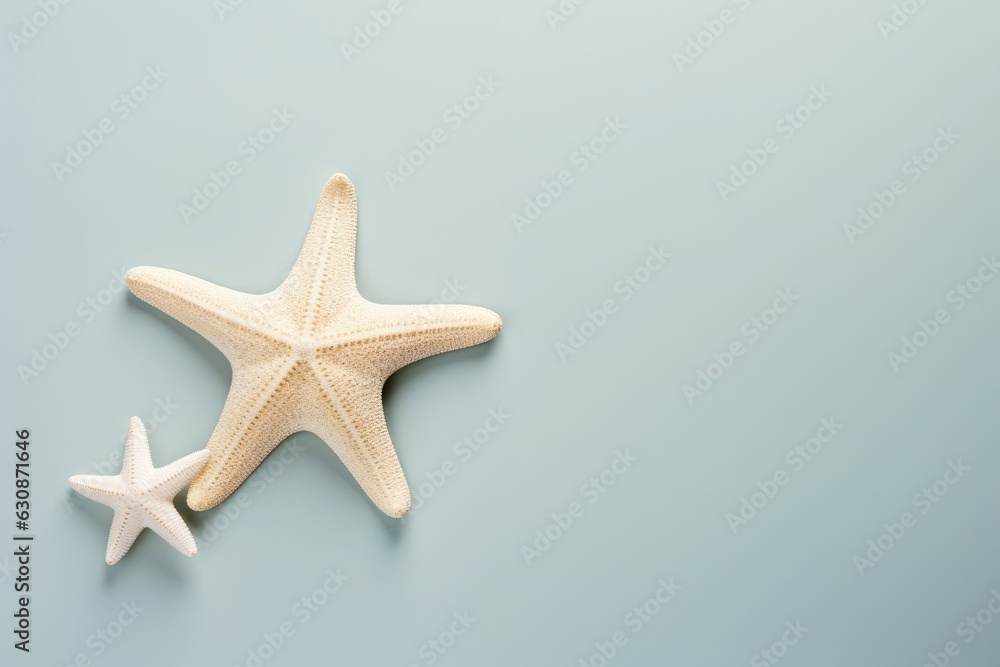 Two starfish are lying on a blue background Two starfish are lying on a blue background