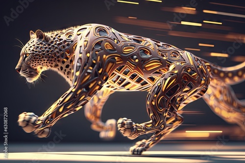 Leopard running on a dark background