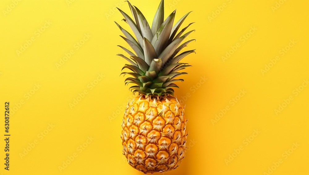 Pineapple on a yellow background. Ripe fruit Pineapple on a yellow background. Ripe fruit