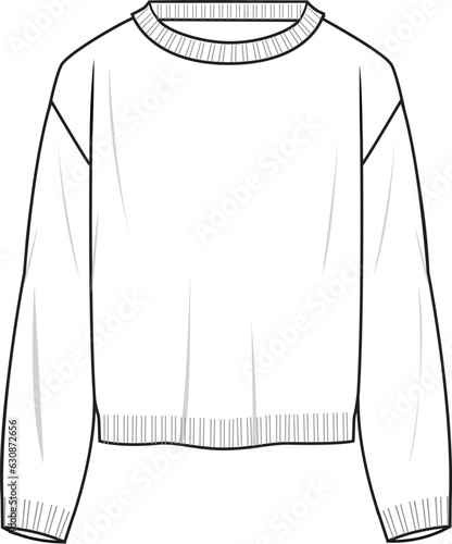 Women's Basic Regular Fit Sweater- Technical fashion illustration. Front, white color. Unisex CAD mock-up.