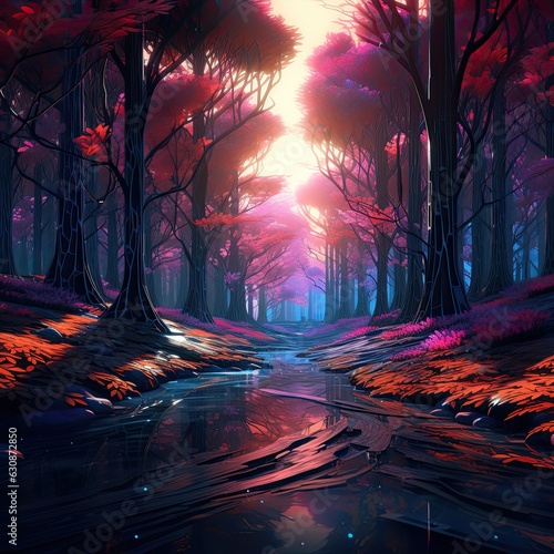 Magical  dreamy  surreal fairy tale abstract forest. AI generation