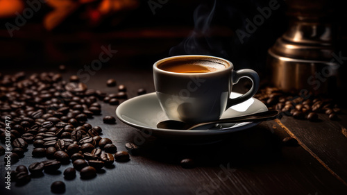 Sleek and stylish espresso coffee on retro table