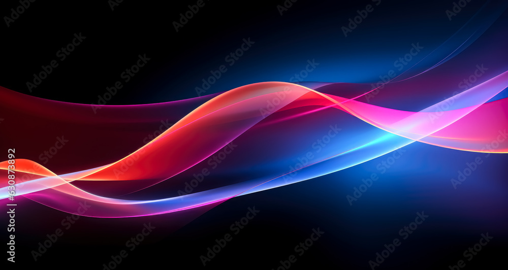 Neon abstract colored light lines moving along a dark background, light sky-blue and orange smooth and curved lines, technological fusion, vibrant colors. Neon abstract colored light lines moving along a dark background, light sky-blue and orange smooth and curved lines, technological fusion, vibrant colors.